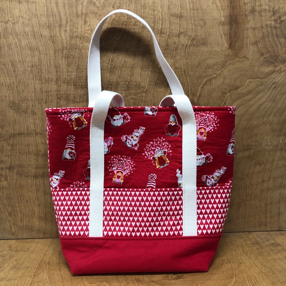 SM Red Hearts Gnome Tote Bag Pockets Handmade Cotton Canvas Reusable Love Gift